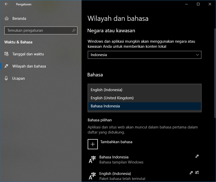 bahasa indonesia untuk windows 10