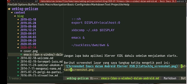 Screenshot Emacs dalam Android XServer XSDL